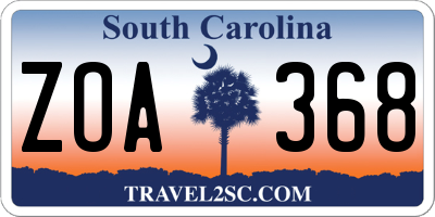 SC license plate ZOA368