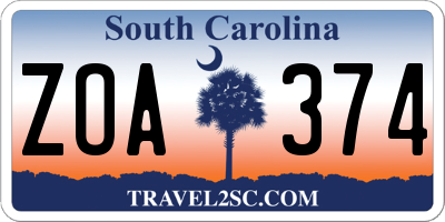 SC license plate ZOA374