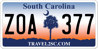 SC license plate ZOA377