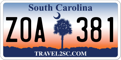 SC license plate ZOA381