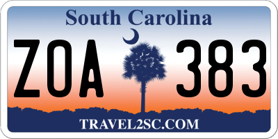 SC license plate ZOA383