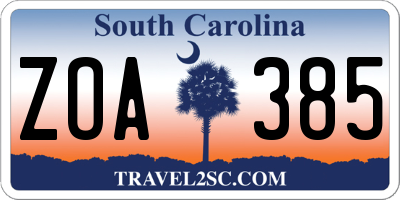 SC license plate ZOA385