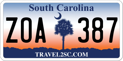 SC license plate ZOA387