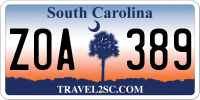 SC license plate ZOA389