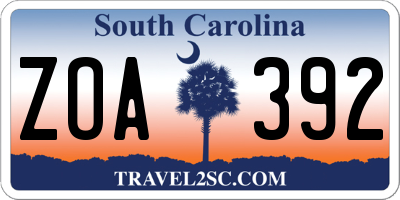 SC license plate ZOA392