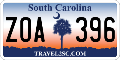 SC license plate ZOA396