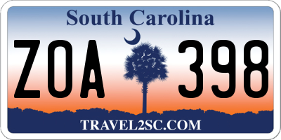 SC license plate ZOA398