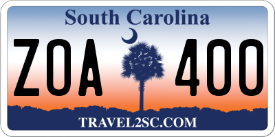 SC license plate ZOA400