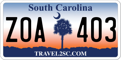 SC license plate ZOA403