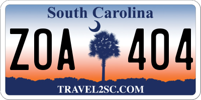 SC license plate ZOA404