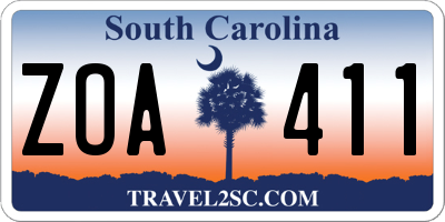 SC license plate ZOA411