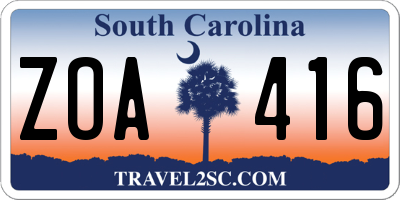 SC license plate ZOA416
