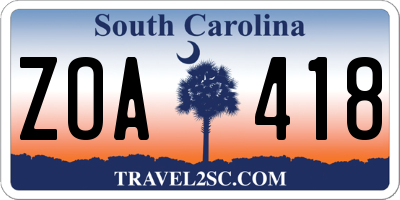 SC license plate ZOA418