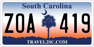 SC license plate ZOA419