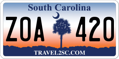 SC license plate ZOA420