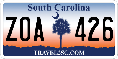 SC license plate ZOA426