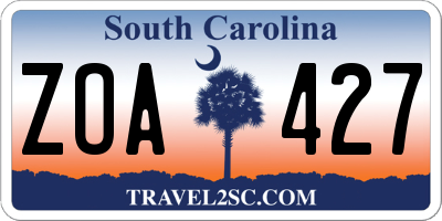 SC license plate ZOA427