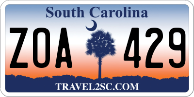 SC license plate ZOA429