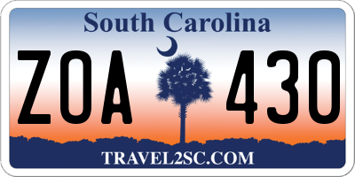 SC license plate ZOA430