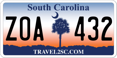 SC license plate ZOA432