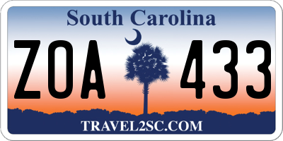 SC license plate ZOA433