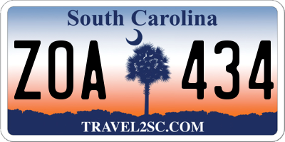 SC license plate ZOA434