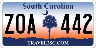 SC license plate ZOA442