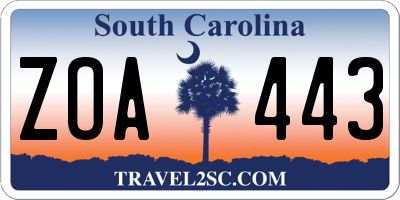 SC license plate ZOA443