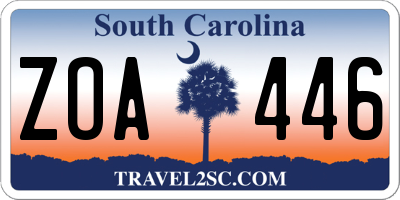 SC license plate ZOA446