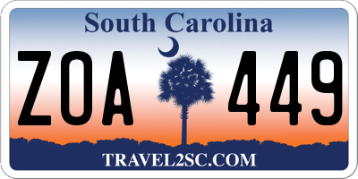 SC license plate ZOA449