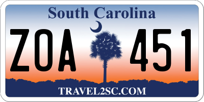 SC license plate ZOA451
