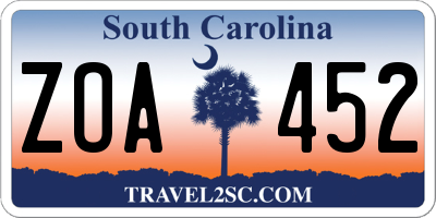 SC license plate ZOA452
