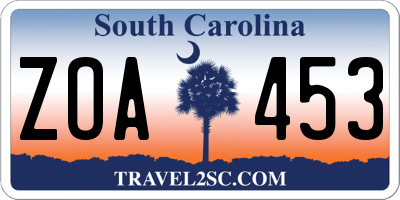 SC license plate ZOA453