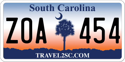 SC license plate ZOA454