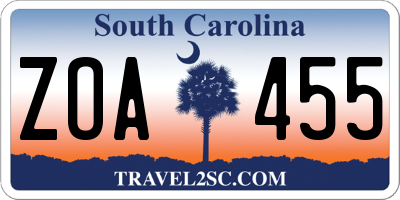 SC license plate ZOA455