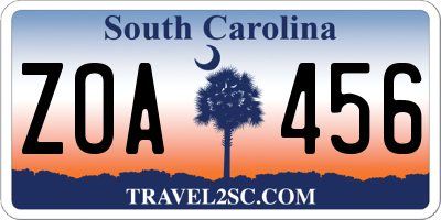 SC license plate ZOA456
