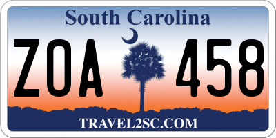 SC license plate ZOA458