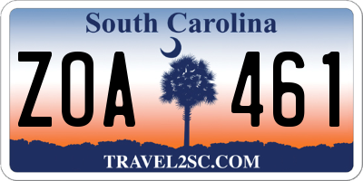 SC license plate ZOA461