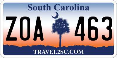 SC license plate ZOA463