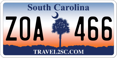 SC license plate ZOA466