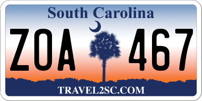 SC license plate ZOA467