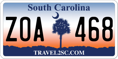 SC license plate ZOA468