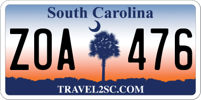 SC license plate ZOA476