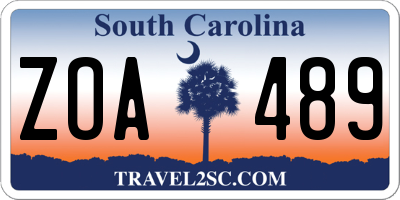 SC license plate ZOA489