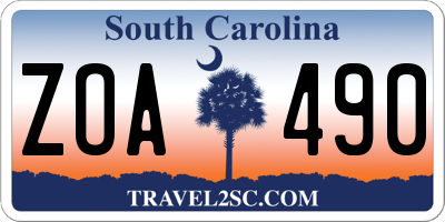 SC license plate ZOA490