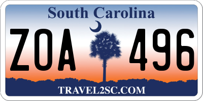 SC license plate ZOA496