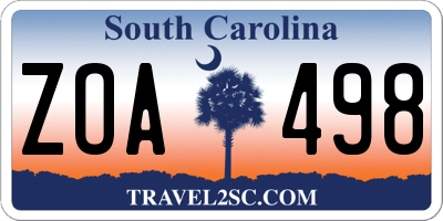 SC license plate ZOA498