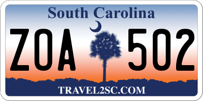 SC license plate ZOA502