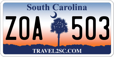 SC license plate ZOA503