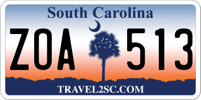 SC license plate ZOA513